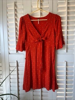 Free People Orange Midi Dress with Gold Dot Accent